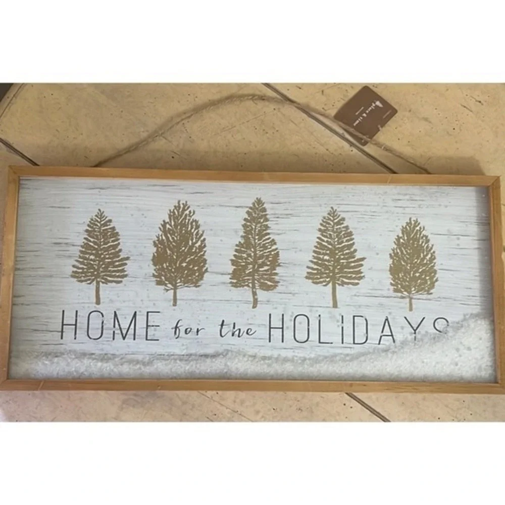 Place‎ & Time Home for the Holidays Wood Wall Sign Faux Snow Christmas Decor